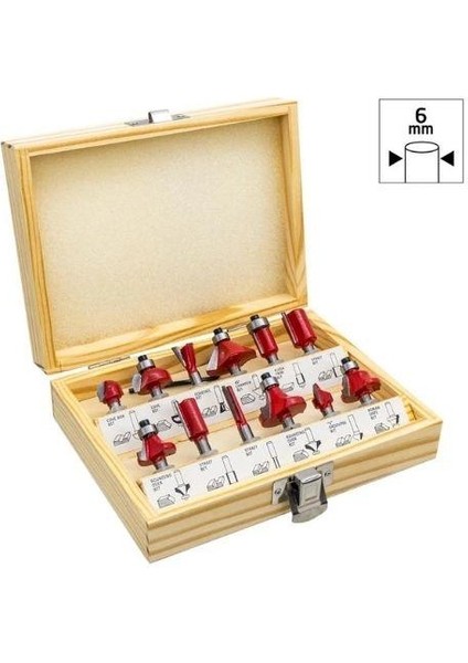 0309 Ahşap Freze Seti 12 Parça (Sap: 6mm)