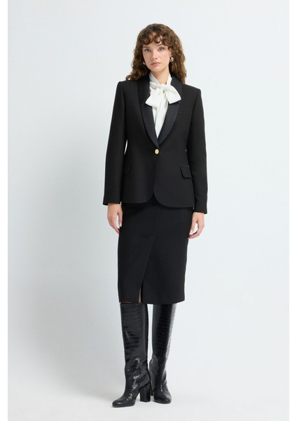 Yakası Saten Detaylı Ceket Siyah 11944403001 modelleri