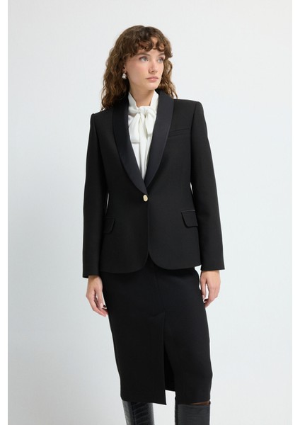 Yakası Saten Detaylı Ceket Siyah 11944403001 fırsatları