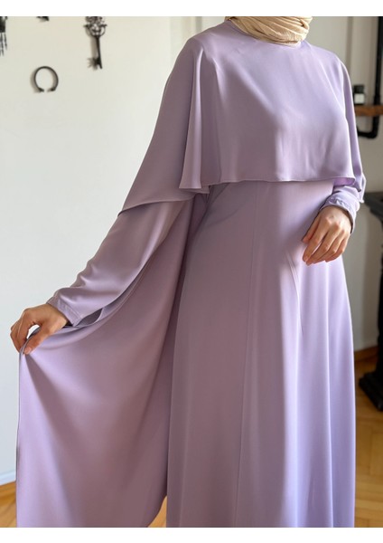 Pelerinli Bel Bağlamalı Elbise 1002