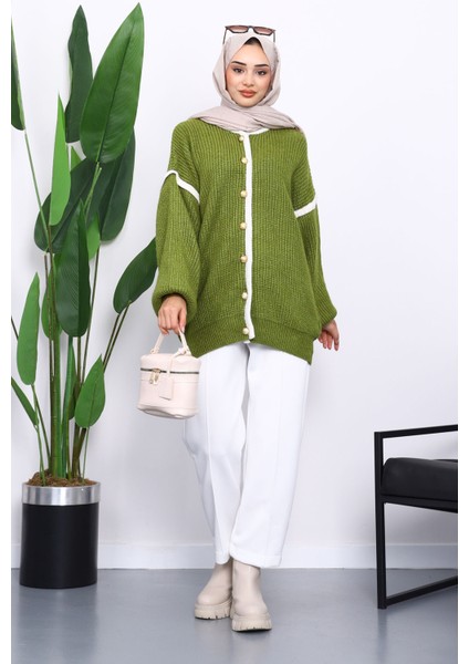 Yeşil Balon Kol Düğmeli Triko Hırka fiyatları