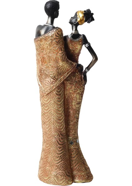 Lüks Işlemeli Geleneksel Yerel Kıyafetli Afrikalı Çift Heykeli Dekoratif Biblo Ev Ofis Hediyesi Mdl1 fırsatları