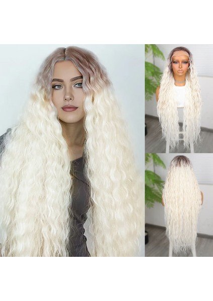 Rus Kumralı Beyaz Platin Ombreli Fiber Sentetik Tül Peruk