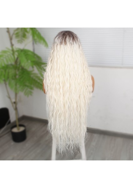 Rus Kumralı Beyaz Platin Ombreli Fiber Sentetik Tül Peruk indirimleri