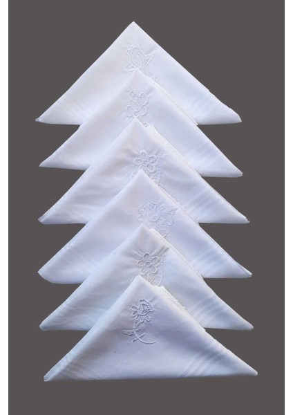 Çiçek Işlemeli 6 Lı Bayan Beyaz Mendili 28X28 cm 100 Pamuk modelleri