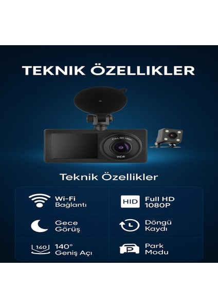 Wifi Destekli Full Hd 1080P Araç Kamerası | Gece Görüşlü Çift Kamera | Park Modu & Döngü Kaydı modelleri