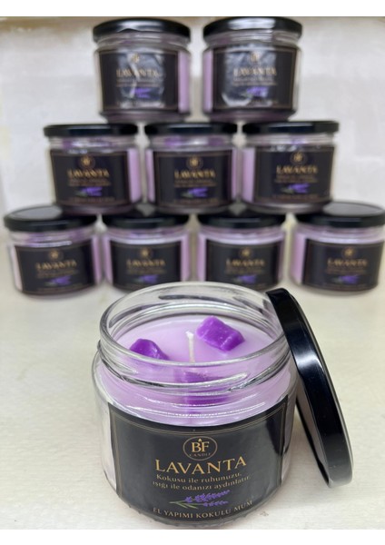 El Yapımı Lavanta Kokulu Mum Kalıcı ve Yoğun Koku Cam Kavanozda Dekoratif ve Romantik Mum