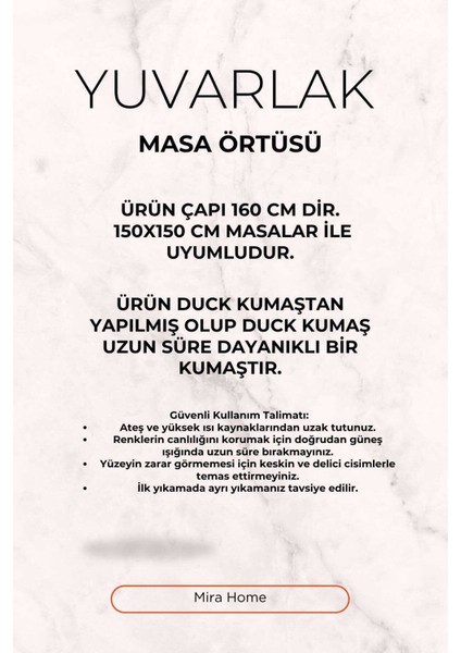 Yuvarlak Tüy Desenli Duck Kumaş Masa Örtüsü 150X150 cm indirimleri
