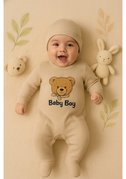 Yeni Doğan Erkek Bebek 0/3-3/6 Ay Baby Boy 2li Tulum Seti ve Müslin Battaniye Takım