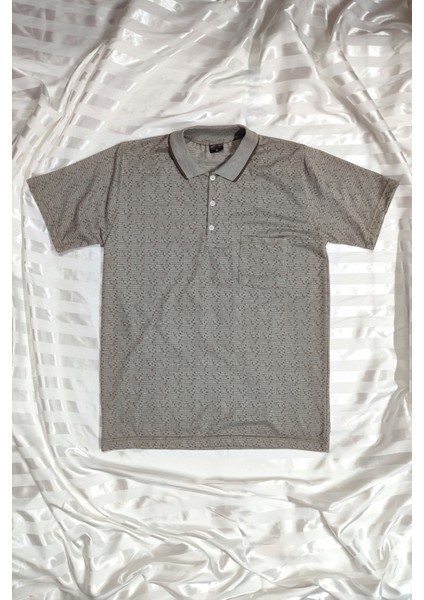 Desenli Polo Yaka Düğmeli Cepli Antrasit Kısa Kollu Tişört