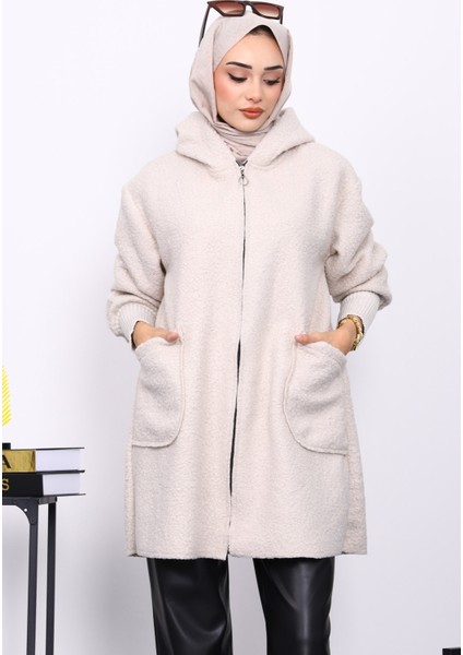 Taş Fermuarlı Cepli Buklet Kaban