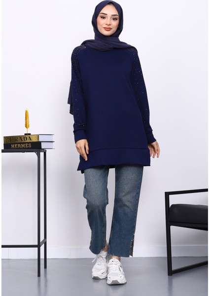 Lacivert Taş Detaylı Modal Tunik fiyatları