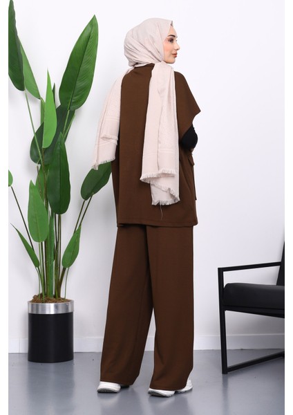 Kahverengi Fermuarlı Çift Cepli Modal Yelek Pantolonlu Takım fırsatları