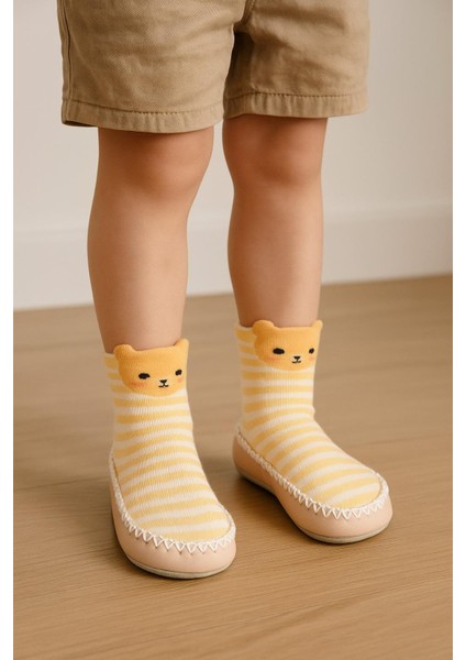 Çocuk Makosen Soket Çorap Patik Panduf – Kaydırmaz Ev & Anaokulu Ayakkabısı Sarı