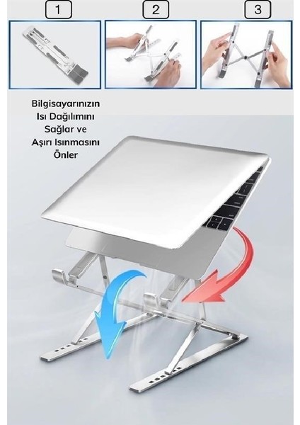 - Ayarlanabilir Laptop Standı - Alüminyum - 7 Kademeli - Gri Renk