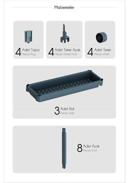 Buğz Dar Alan Uyumlu Tekerlekli 3 Katlı Mutfak Rafı – Yağlık, Baharatlık ve Peçetelik Organizer fiyatları
