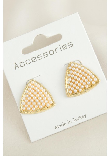 Üçgen Taşlı Yeni Sezon Inci Küpe