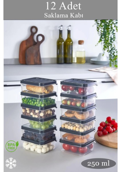 12 Adet 250 ml Saklama Kabı --- Buzdolabı Organizeri 6X250ML