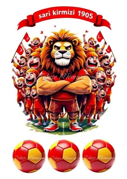 Sarı Kırmızı Pasta Süsü - Pasta Resmi ve Baskısı Pasta Süsü - Doğum Günü Yenilebilir Kağıt Baskı 4