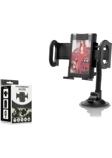 HDX8001 Araç Telefon Tutucu Vantuz + Kıskaç Siyah Çok Renkli Cam Cn