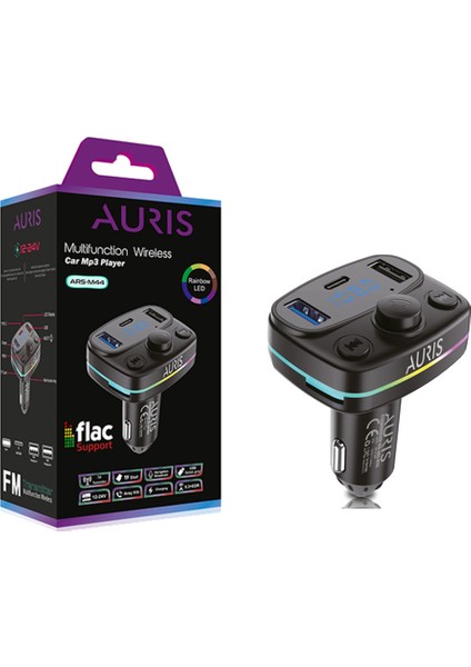 Auris ARS-M44 Araç Kiti 3.1A 15W Şarj ve Fm Transmitter Bluetooth 5.3 Telefon Görüşmesi Tr