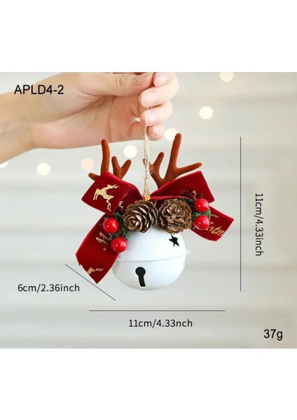 Demir Zilli,kırmızı Kadife Kurdela, Kahve Boynuz ve Kozalak Detaylı Dekoratif Yılbaşı Süsü