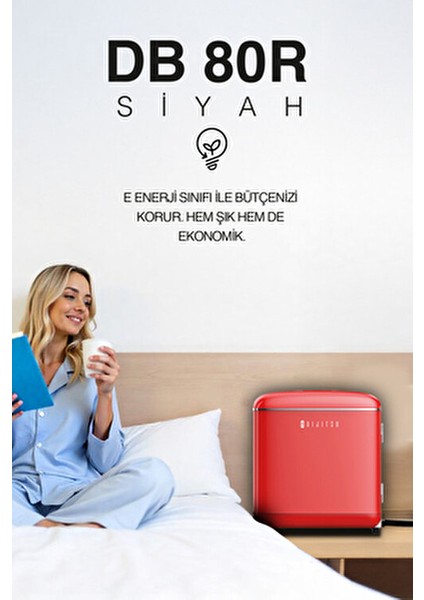 DB80RRE E Enerji Sınıfı 45 Lt Statik Retro Kırmızı Mini Buzdolabı Mekanik Kontrol ile fiyatları