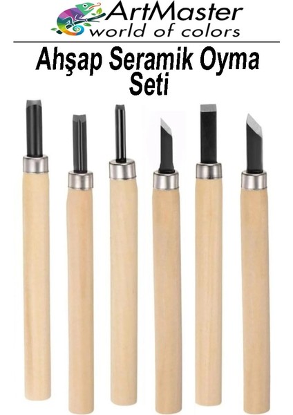 Seramik Oyma Seti Ahşap 6 Lı 1 Paket Set Paslanmaz Çelik Bıçaklı Ağaç Oyma Heykel Hobi Kretuar Gravür