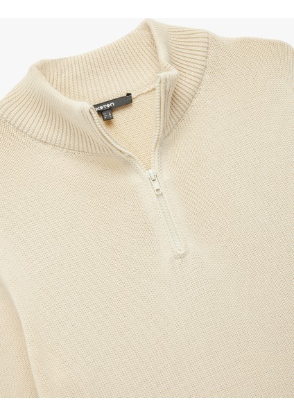 Pamuklu Uzun Kollu Yarım Fermuarlı Triko Kazak indirimleri