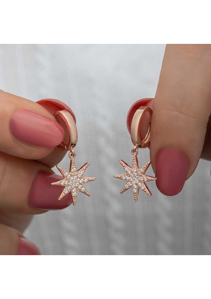 Gümüş Rose Sallantılı Kutup Yıldızı Kadın Küpe fiyatları