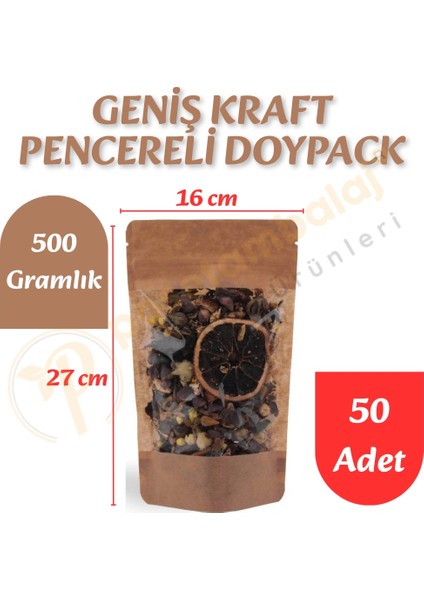 Geniş Kraft Pencereli Doypack 16X27X8 cm (50 Adet)