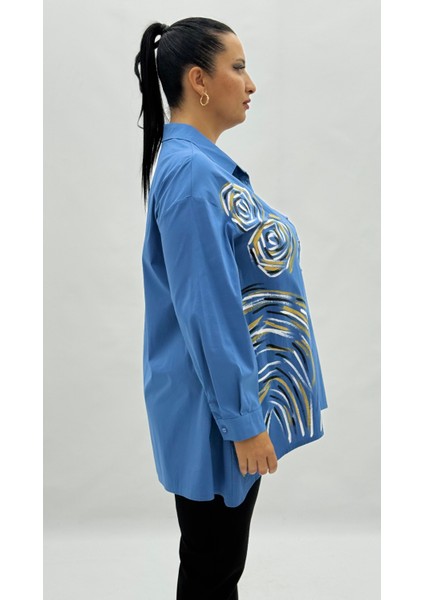 Büyük Beden Pamuklu Düğmeli Uzun Kol Oversize Kadın Gömlek modelleri