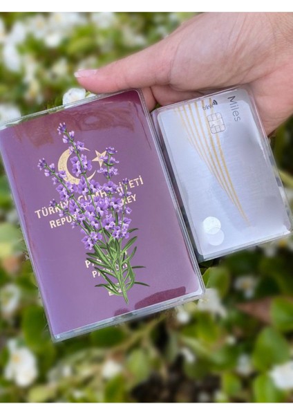 Lavanta Desenli Universal Şeffaf Pasaport Kılıfı Model Tüm Ülke Pasaportlarına Uygun