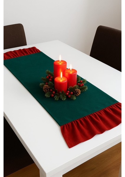 Fırfırlı Runner Kırmızı Yeşil Noel Yılbaşı