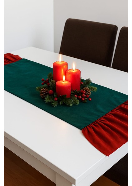 Fırfırlı Runner Kırmızı Yeşil Noel Yılbaşı fiyatları