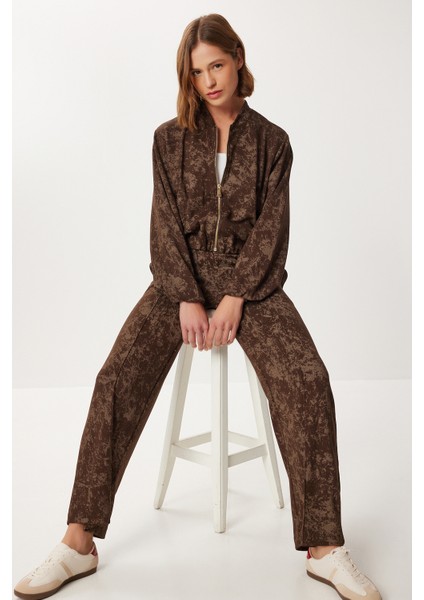 Fermuarlı Desenli Alt-Üst Örme Takım LCI0053 Kahverengi fiyatları