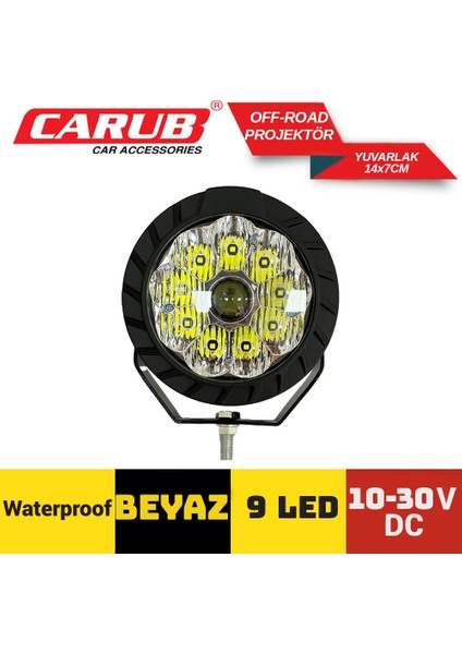 Sis Farı (1 Adet) Carub Off-Road 10-30V 9led Yuvarlak Beyaz 14X7C