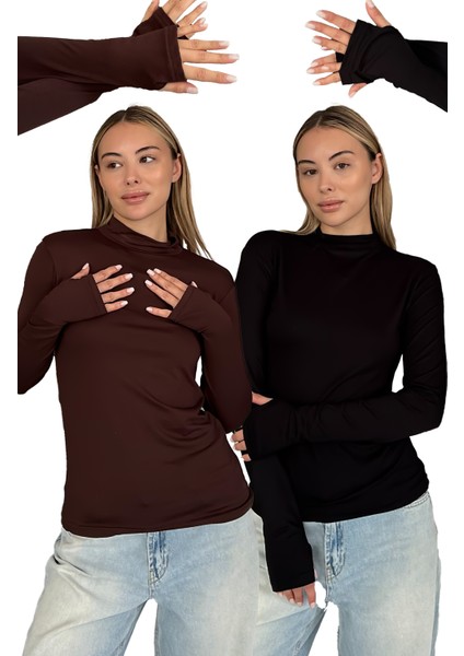 Kadın 2'li Set Parmak Detaylı Body