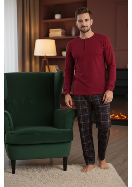 Luxury Thermal Erkek Pijama Takımı 9741 Kırmızı