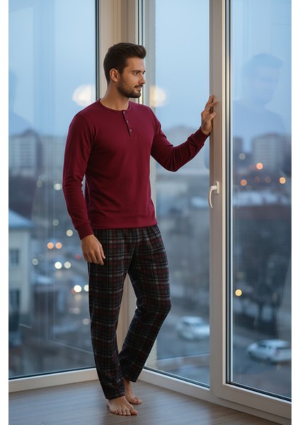 Luxury Thermal Erkek Pijama Takımı 9741 Kırmızı fiyatları