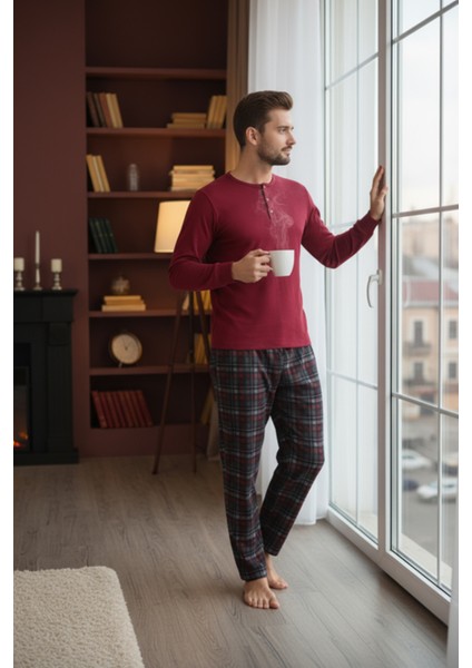 Luxury Thermal Erkek Pijama Takımı 9741 Kırmızı modelleri