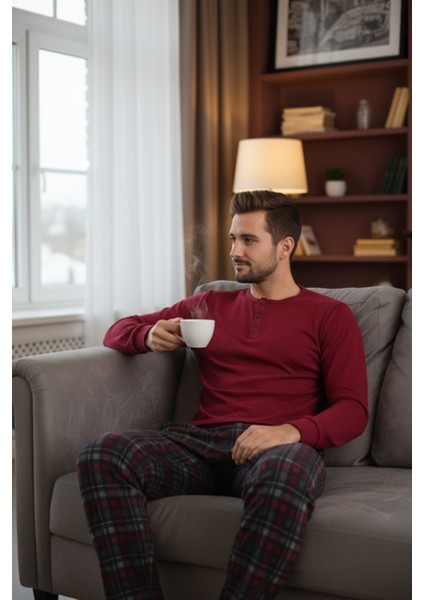 Luxury Thermal Erkek Pijama Takımı 9741 Kırmızı fırsatları