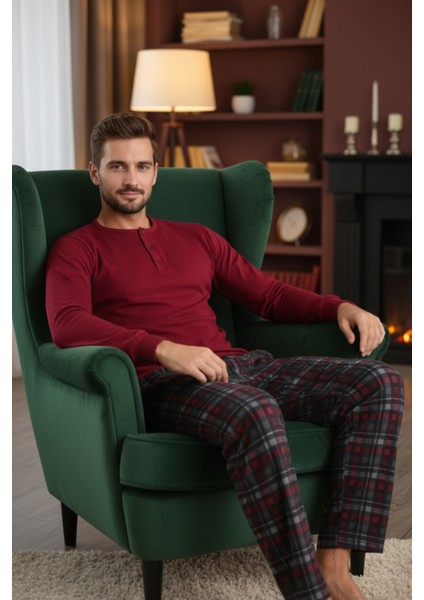 Luxury Thermal Erkek Pijama Takımı 9741 Kırmızı indirimleri
