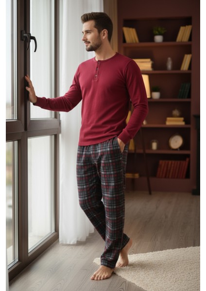 Luxury Thermal Erkek Pijama Takımı 9741 Kırmızı