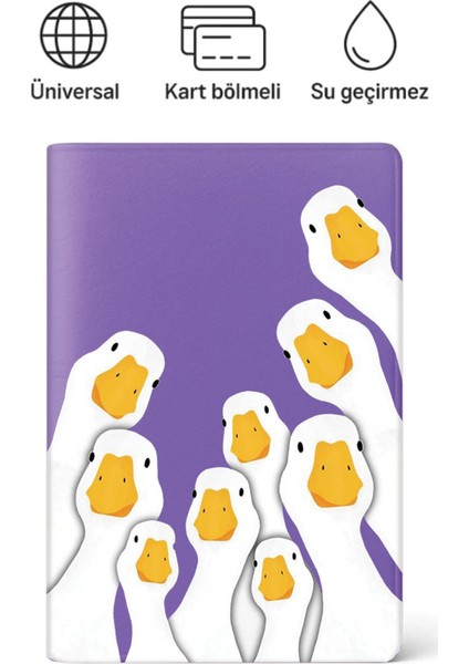 Pasaport Kılıfı Pasaportluk Desenli Pasaport Kabı Su Geçirmez Mutlu Ördekler