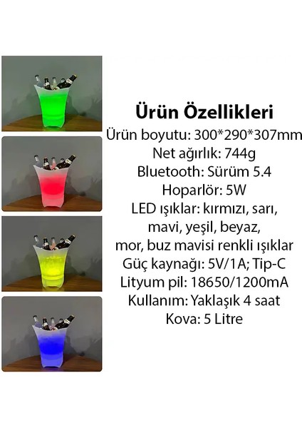Ezere Hoparlör Buz Kovası 5l Bluetooth Hoparlör ile Renkli Buz Kovası LED-(5775) fırsatları