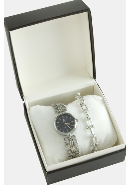 Metal Bayan Kol Saati ve Kutulu Bileklik Kombini