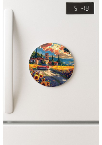 Desenli Temalı Yuvarlak Buzdolabı Magnet – 10X10 cm Köyüm