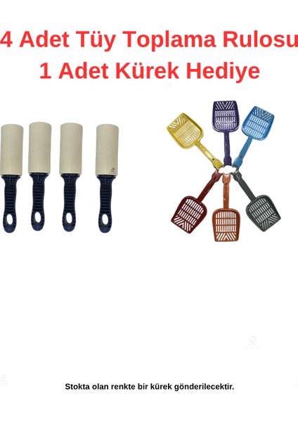 4 Adet Tüy Toplama Rulosu 1 Adet Kürek Hediyeli Kedi Tüy Toplama Köpek Tüy Toplama