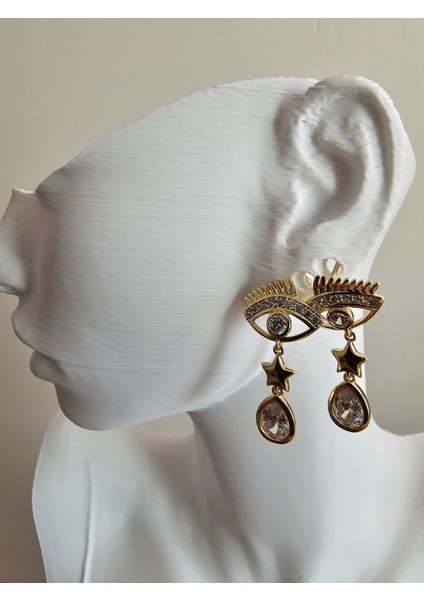 Minimal Sallantılı Göz Desen Zirkon Taşlı Kadın Küpe fiyatları